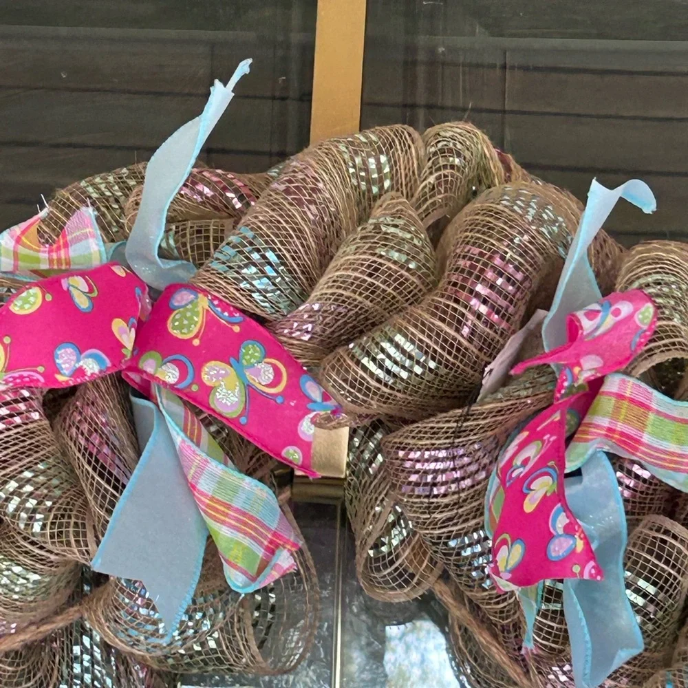 Welcome Butterfly Spring Ribbons Wreath Handmade